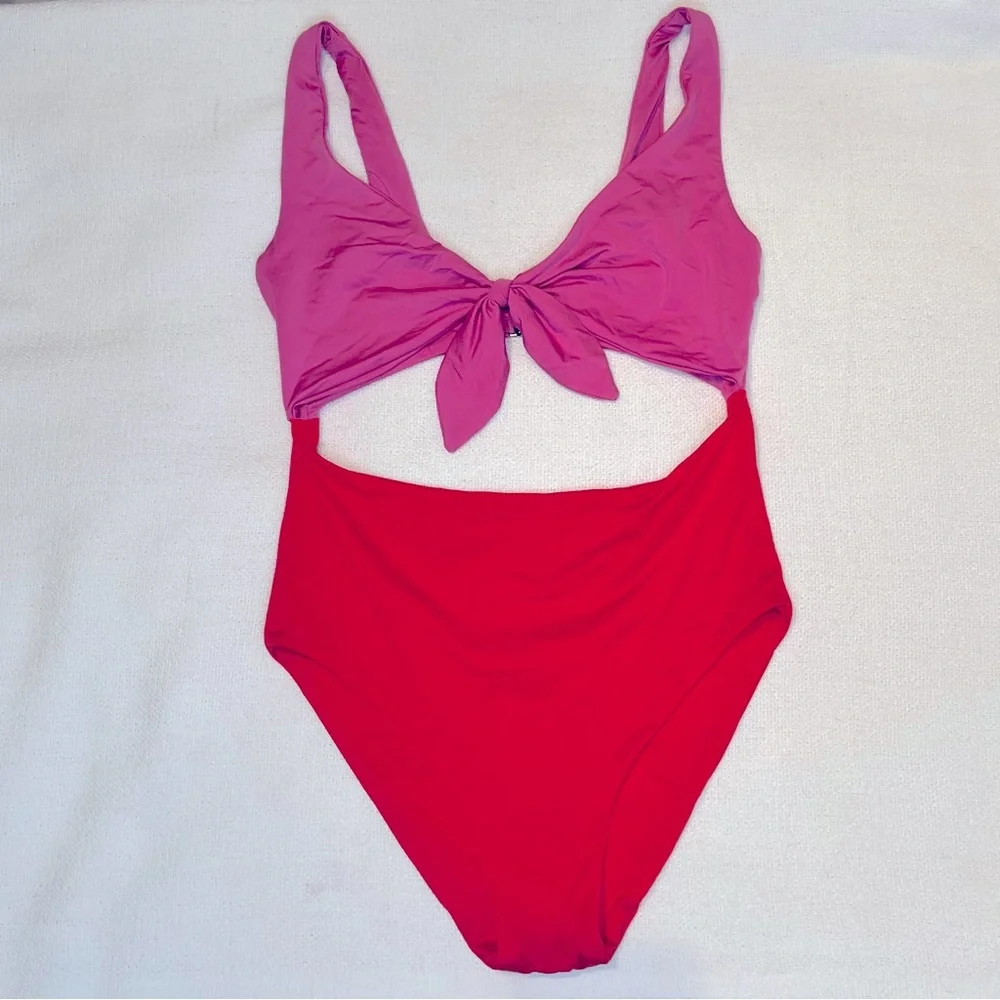 ZARA pink and‎ red cutout one piece swimsuit bikini size S